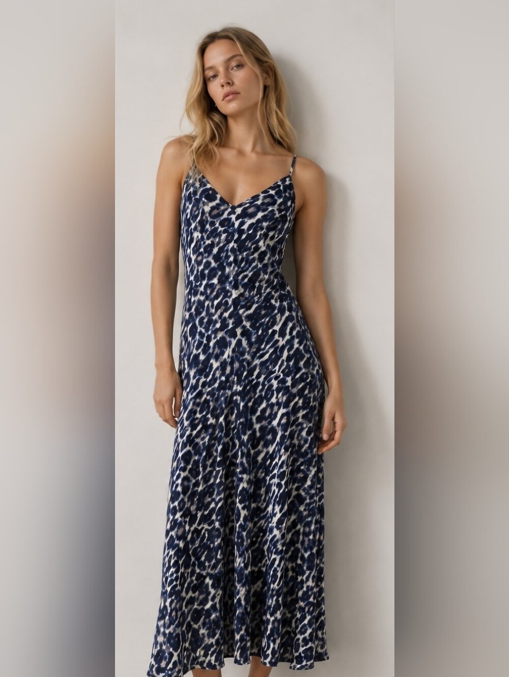 Hudson Jeans Navy and Cream Leopard-Print Slip Dress